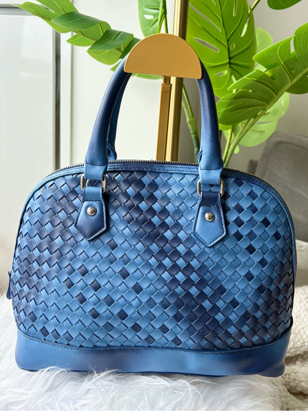 Blue Woven Bottega Inspired Y2K Dome Satchel Handbag